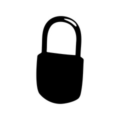 Silhouette of a black padlock isolated on white background, security concept