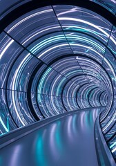 Futuristic glowing tunnel with neon lights for innovative transport