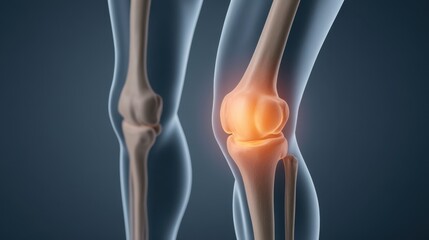 Anatomical Illustration of Human Knee Joint with Highlighted Joint Area to Showcase Anatomy and Potential Injuries in Medical and Educational Use