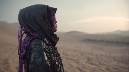 Person in futuristic desert outfit