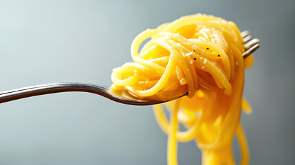 Twirled spaghetti on a fork ideal for capturing pasta dishes in images