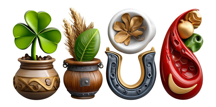 Fototapeta Colorful Decorative Objects with Patterns and Unique Shapes on Isolated Background