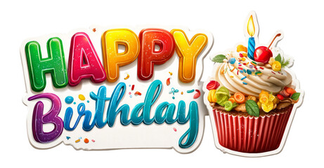 Colorful Happy Birthday Celebration with Cupcake and Festive Decorations