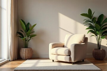 Relax and Unwind in a Cozy Plush Armchair Serene Living Room Interior Perfect for Relaxation and Quiet Moments of Tranquility