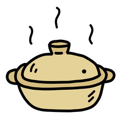 手描き線画のシンプルな土鍋のイラスト