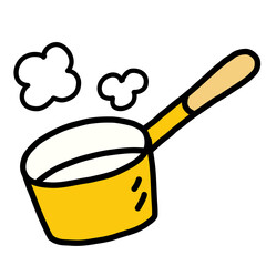 手描き線画のシンプルな赤い片手鍋のイラスト