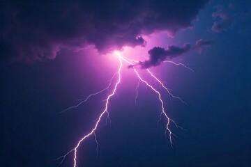 Dramatic Lightning Bolt Illuminates Dark Stormy Sky Powerful Nature Photography