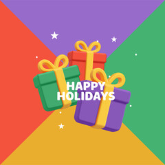 Bright colorful banner with 3D gifts. For holiday greeting concepts. Best gifts for the holidays. Vector illustration.