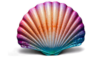 Fototapeta premium A vibrant seashell with a spectrum of colors. The intricate details of the shell are beautifully highlighted, isolated on white background
