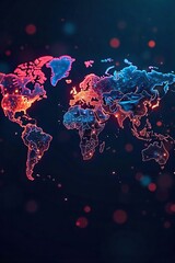 Global Network Connections Futuristic Digital World Map with Glowing Lines Illustrating International Communication and Interconnectedness
