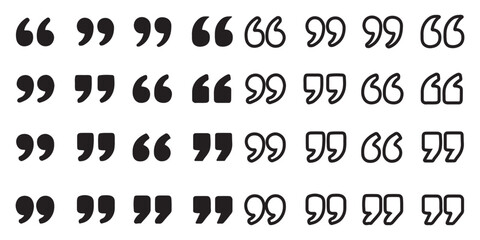 Quote icon vector illustration. Quotation mark sign and symbol. Set of quote mark . Quotation mark icon collection on white background. double quotation vector symbol.