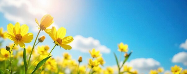 Sunny Spring Day with Yellow Flowers in Full Bloom, Radiating Joy and Optimism