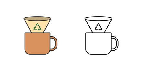 Reusable coffee filter icon with cone-shaped cloth filter over a mug. Ideal for sustainable kitchen, eco friendly brewing, and zero waste coffee lifestyle.