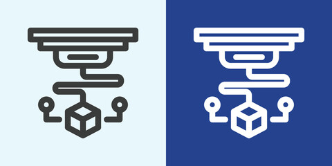 3D Printing Icon Set in Black and White Outline Style