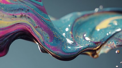 Iridescent Fusion: A Dynamic Swirl of Liquid Colors in Mesmerizing Detail