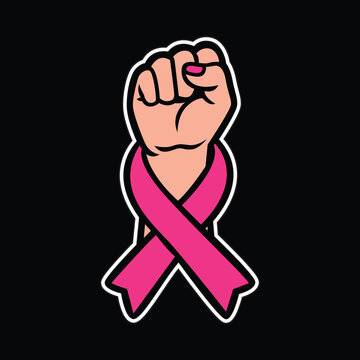 Strong Feminine Fist with Pink Ribbon &ndash; Breast Cancer Awareness Icon