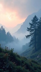 Serene Misty Landscape Ethereal Background for Fantasy & Atmospheric Designs