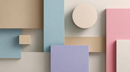 Pastel geometric composition featuring squares, rectangles, and a circle form