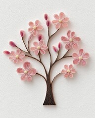 Botanical scene Beautiful Quilling Art of a Floral Tree on Textured Paper for visual storytelling