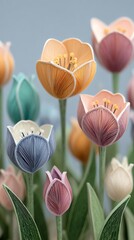 Minimalist background Colorful Paper Quilling Flowers in Bloom for modern branding