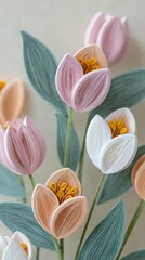 Digital gradient Vibrant Quilling Art of Tulip Flowers with Pastel Colors for visual storytelling