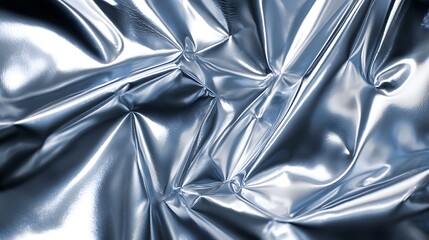 Textured metallic surface exhibiting geometric folds and intricate reflections