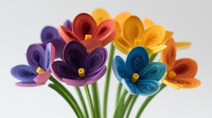 Nature overlay Vibrant Paper Quilling Flowers in Bloom with soft shadow