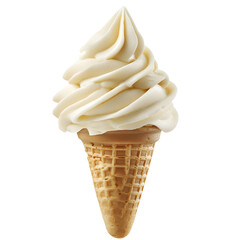 Vanilla Soft Serve Ice Cream Cone on Transparent Background