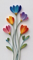 Retro texture Colorful Paper Quilling Art of Flowers on Textured Background in flat lay style