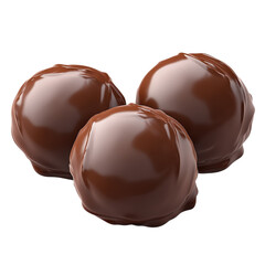 Three luxurious chocolate truffles in close-up isolated on white background