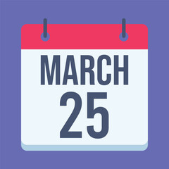 25 March Calendar. Blue Background. Isolated Vector Calendar.