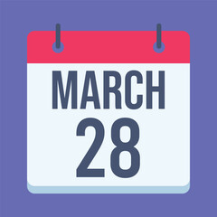 28 March Calendar. Blue Background. Isolated Vector Calendar.