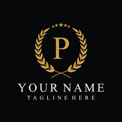 Initial letter P justice legal law firm logo design, leaves and star graphic concept