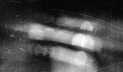 Vintage distressed old photo light leaks, film grain, dust and scratches transparent texture overlay with vignette border. Dirty grunge analog 8k widescreen retro effect background with copy space.