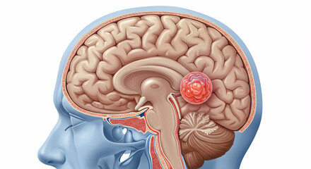 Sagittal Brain MRI Scan Showing Large Meningioma Tumor Mass for Medical Diagnosis