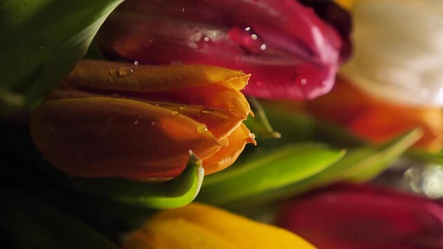 bouquet of colored tulips close-up