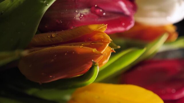bouquet of colored tulips close-up