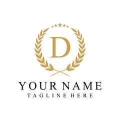 Initial letter D justice legal law firm logo design, leaves and star graphic concept
