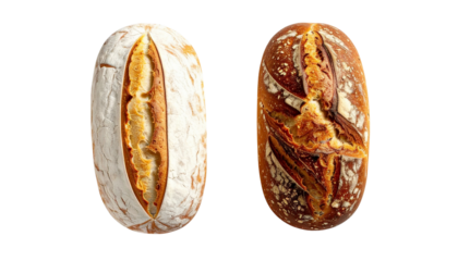 Classic White Bread Loaf and Whole Wheat Loaf Duo Isolated on Transparent Background