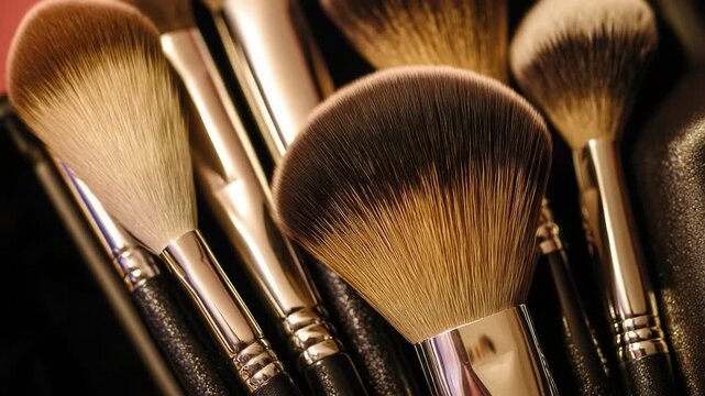 A collection of makeup brushes photographed from a close angle, ideal for use in beauty and cosmetics related content