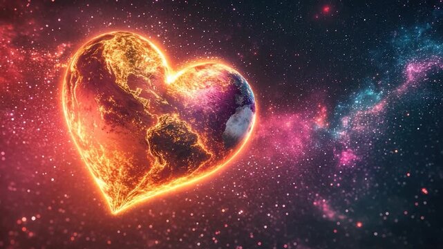 A heart-shaped object floating in the vastness of space, perfect for sci-fi or futuristic concepts