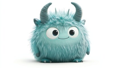 Naklejka premium Playful furry creature with big eyes and horns.