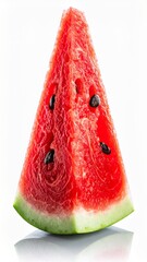 Vibrant Watermelon Slice with Black Seeds and Green Rind on White Background