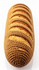 Artistic Bread Loaf Covered in Knitted Brown Yarn on White Background