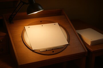Vintage Animation Desk with Blank Paper Illuminated by Warm Lamp Light