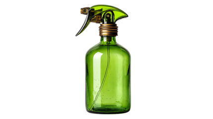 Vintage green glass spray bottle isolated on transparent background for cleaning