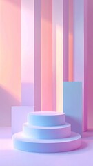 Pastel Podium Display with Soft Pink and Blue Pillars in Minimalist Style Still Life