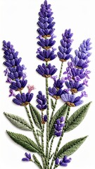 Intricate Beaded Lavender Floral Arrangement on White Background Detailed Craftsmanship