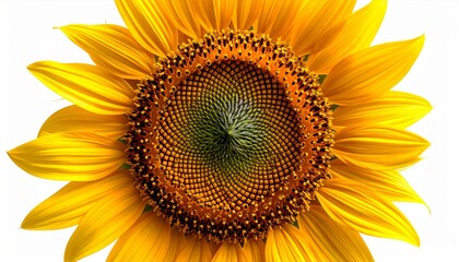 Close Up of a Vibrant Yellow Sunflower Blossom Against White Background