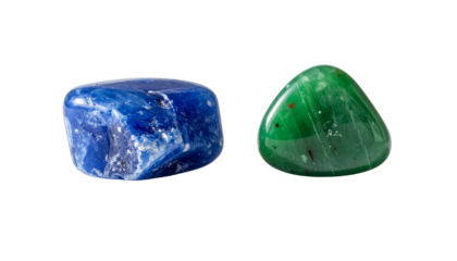 Set of Polished Blue Lapis Lazuli and Green Gemstone Objects